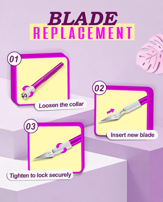 DIYSELF Craft Knife Set with 20 Extra #11 Blades, Aluminum Handle, Ruler - color: Purple-20pcs