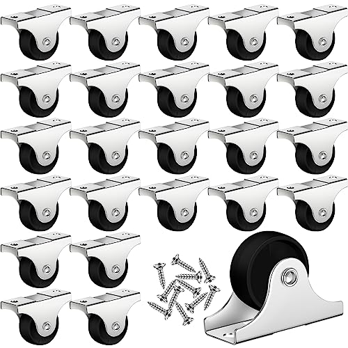 Maitys 24 Pcs Small Rigid Caster Wheels Metal Plate Screws,1 Inch,Black - color: Black, size: 1 Inch