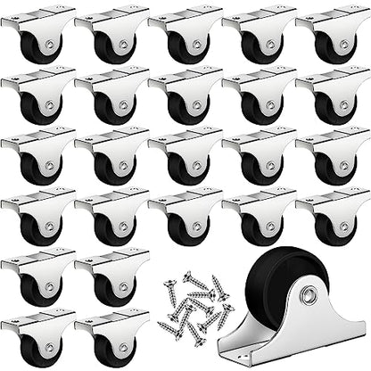 Maitys 24 Pcs Small Rigid Caster Wheels Metal Plate Screws,1 Inch,Black - color: Black, size: 1 Inch