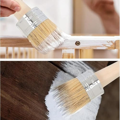 Natural Bristle Round Wax Paint Brush with Ergonomic Wooden Handle-Large Head for Smooth Finish on Furniture Restoration,Car Detailing&Home Decor-Ideal for DIY Enthusiasts&Professionals (Light Wood)