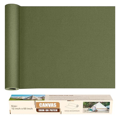 KING MOUNTAIN Canvas Iron on Patch,12"×60",Waterproof 100% Cotton Fabric Repair Patch,Used for Various Sofa,Tent,Clothes,Seats,Suitcases (Grass Green,Waterproof) - color: Grass Green, size: Canvas-12x60