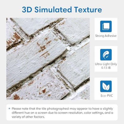 COMSTICKC 3D Faux Brick Wall Panels Peel and Stick, 10 Pcs 11.8" x 11.8" - color: Retro Whitewash-1