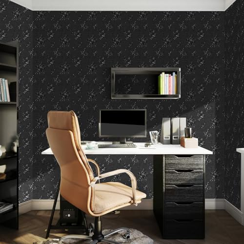 17.3"x590.5" Black Peel and Stick Wallpaper Modern Floral Contact Paper - color: Black, size: 17.3" x 590.5"