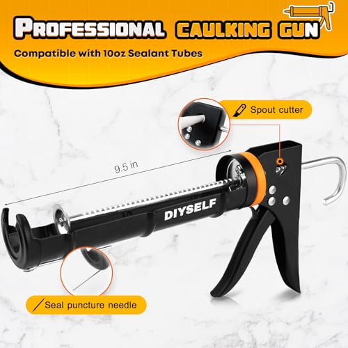DIYSELF 9 Pack Caulk Gun Kit, Professional Caulking Gun & Remover Tools - color: Black (9 Pcs Kit)