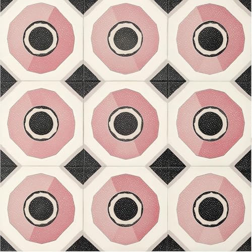 HOMETITUTE Pink Geometric Circle 12x12 Inch Peel Stick Vinyl Floor Tile - style: Pink Geometric Circle