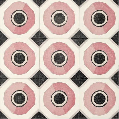 HOMETITUTE Pink Geometric Circle 12x12 Inch Peel Stick Vinyl Floor Tile - style: Pink Geometric Circle