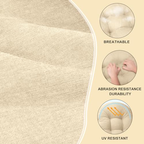 Rocking Chair Cushion - Chenille Fabric, High-Density Sponge, Durable Comfort Non-Slip Bottom Tufted Seat Pads with Ties, Chenille︱Ivory, 44x19x4 inch - color: Ivory