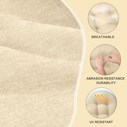Rocking Chair Cushion - Chenille Fabric, High-Density Sponge, Durable Comfort Non-Slip Bottom Tufted Seat Pads with Ties, Chenille︱Ivory, 44x19x4 inch - color: Ivory