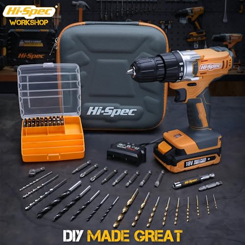 Hi-Spec 18V Cordless Drill Driver Kit with S2 Steel Bits - color: Gray