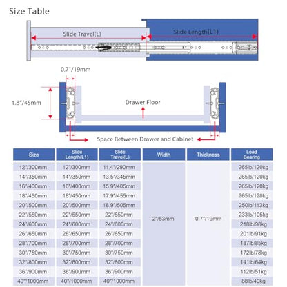 VADANIA #K53 20" Soft Close Heavy Duty Drawer Slides - color: #K53 - Soft Close, size: 20 Inch