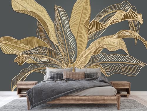 Jdayda Large Banana Leaf Peel and Stick Wallpaper on Gray Background - color: MURAL-311, size: 86" x 57"