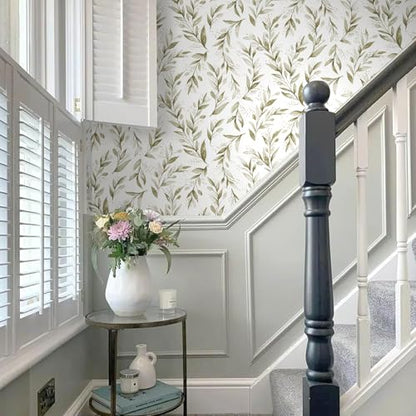 Livebor Peel and Stick Wallpaper Olive Leaf Contact Paper 17.7inch x 118.1inch Floral Leaf Wallpape Peel and Stick Self Adhesive Removable Contact Paper for Bathroom Cabnits Modern Decorative Vinyl - size: 17.7" x 118.1"