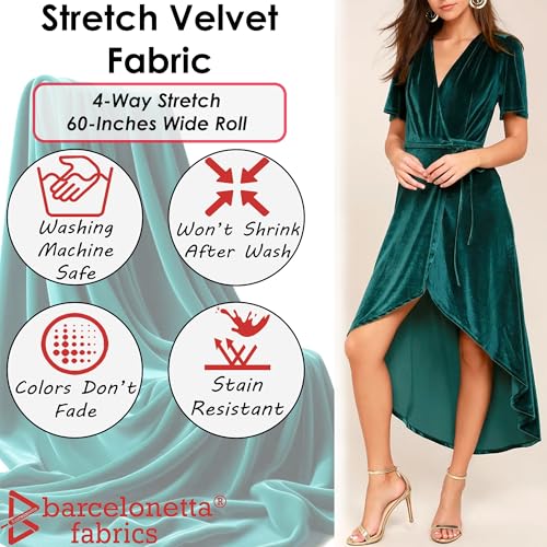 Barcelonetta | Stretch Velvet Fabric | Luxury & Soft | Velvet Fabric | 60" Wide Roll | 10% Spandex | Sewing, Apparel, Upholstery (Light Blue, 1 Yard) - color: Light Blue, size: 1 Yard