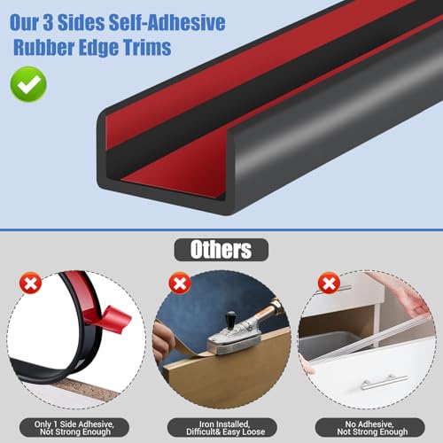 Rubber Edge Trim, 1-3/4 inches Self-Adhesive U Channel Edge Protector for Woods, Flexible U Shaped Peel and Stick Edge Banding, Edge Guard, Fit 1.75"(44mm), 10Ft, Black - size: Fit 1-3/4"- L10'