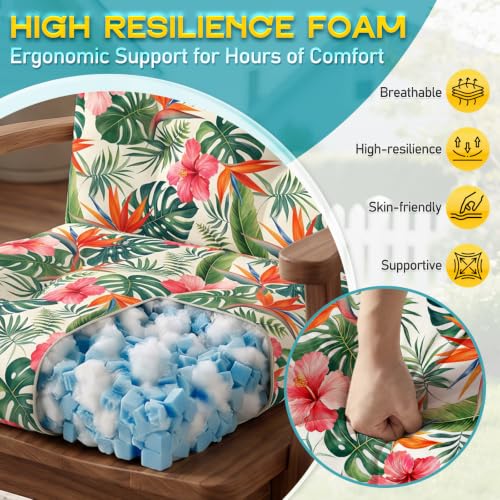 Patio Chair Cushions High Back 44"x22"x4" Thick (Red Monstera) - color: Red Monstera