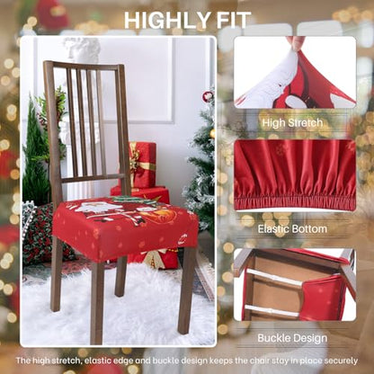 SearchI Dining Chair Seat Covers Set of 4, Rear Covered, Christmas Santa - color: Christmas Santa Claus