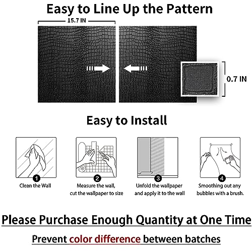 Black Peel and Stick Wallpaper Crocodile 15.7'' X 394'' Self Adhesive - color: Black Crocodile, size: 15.7" x 394"