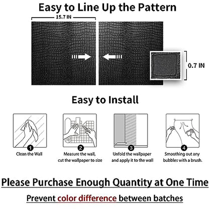 Black Peel and Stick Wallpaper Crocodile 15.7'' X 394'' Self Adhesive - color: Black Crocodile, size: 15.7" x 394"