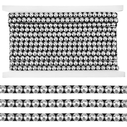 GORGECRAFT 6 Yard Metal Convex Dome Iron on Nailhead Trim 8mm Wide Silver Hot Fix Nailhead Strip with Black Leather Base Round Stud Decorative Upholstery Applique Trim for DIY Clothes Bag