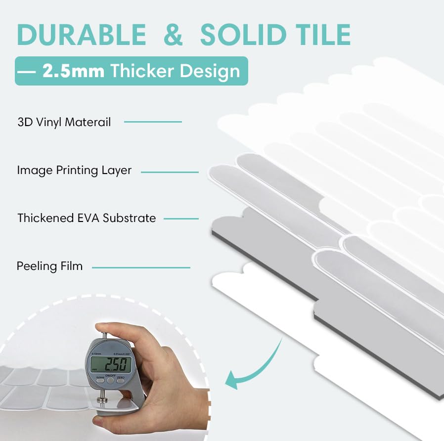 Commomy Thicker White Peel and Stick Tiles Backsplash 10 pcs of 12" x 12" - color: Glossy Gray & Thicker Design