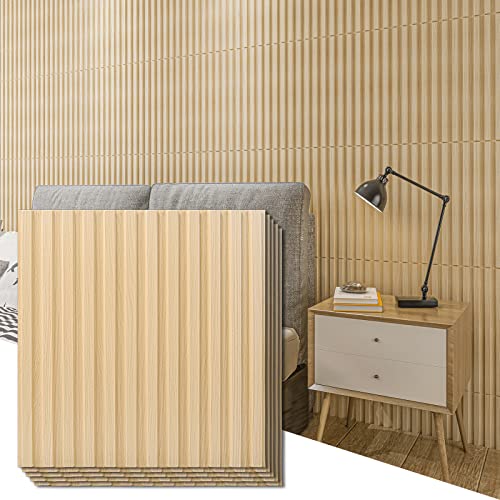 Art3d 3D Fluted Textured Slat Wall Panels, 19.7 x 19.7 in, 12-Pack, Oak - color: Square - Oak, size: 19.7 x 19.7in.