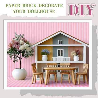 Flutesan 12 Pcs Miniature Dollhouse Wallpaper, Pink Stripes - style: Pink Stripes