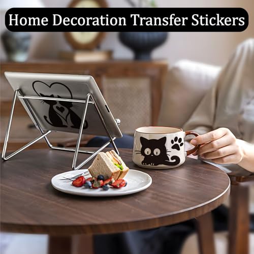WANDIC 3 Sheets Rub On Transfer Stickers, Lovely Black Cartoon Cat Waterproof Decals Furniture Craft Junk Journals for DIY Scrapbooking, 15 * 30cm - color: Lovely Black Cat