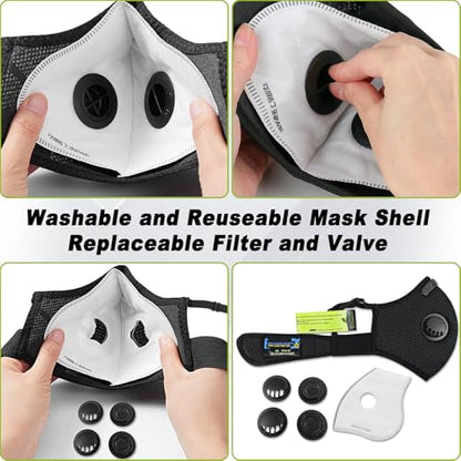 BASE CAMP M Plus Dust Face Mask with Extra 6 Activated Carbon Filters for Woodworking Construction Mowing Cycling (3) - style: Adjustable