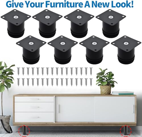 Stainless Steel Adjustable Furniture Legs 2.5 Inch - Black - 8pcs - color: Black, size: 2.5"