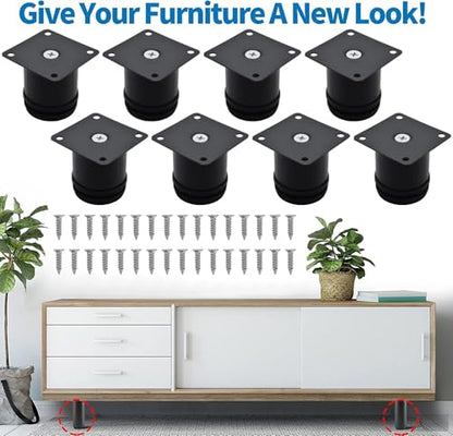 Stainless Steel Adjustable Furniture Legs 2.5 Inch - Black - 8pcs - color: Black, size: 2.5"