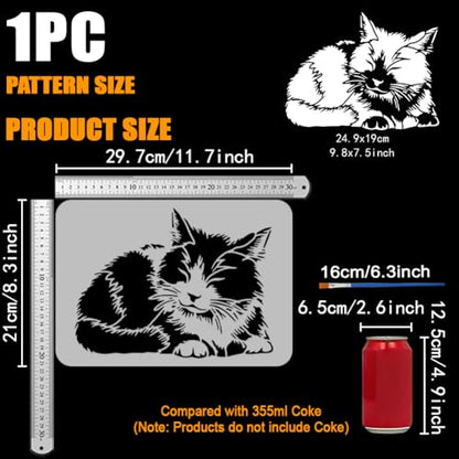 FINGERINSPIRE Resting Cat Stencils with a Brush 11.7x8.3Inch Cute Hairy Cat Painting Stencils Cartoon Cat Pattern Stencil Animal Themes PET Template for Wood Floor Tile Wall Fabric Furniture DIY - color: Resting Cat