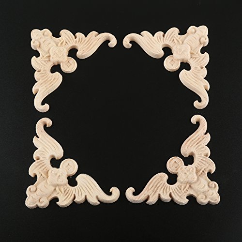 4Pcs Wood Carved Appliques Onlays Corner Flower Carving Decals Furniture