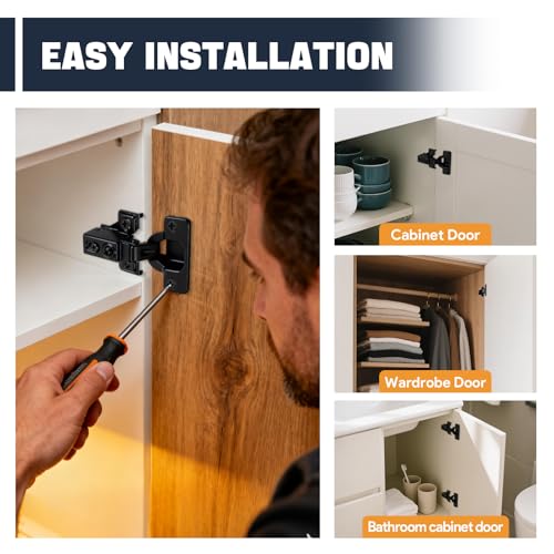 Mousike 2 Pack (1 Pair) Soft Close Cabinet Hinges, 1/2 Overlay Soft Close Hinges for Kitchen Cabinet, Stainless Steel, Built-in Damper, 100 Degree Opening Angle, 6 Way Adjustment - color: Black, size: 2 Pack