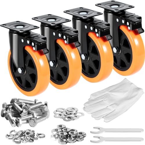 VEVOR Caster Wheels, 6-inch Swivel Plate Casters, Set of 4, with Security A/B Locking No Noise PVC Wheels, Heavy Duty 700 lbs Load Capacity Per Caster, Non-Marking Wheels for Cart Furniture Workbench