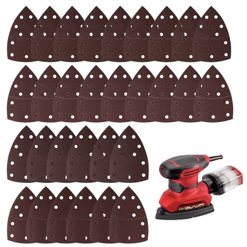 60 PCS Sander Replacement Pad Compatible with Skil, Detail Sander Sandpaper 60/80/120/240 Grits Mixed, Sanders Sandpaper with Hook and Loop Back, for Mouse Detail Sanders, 11-Hole Design
