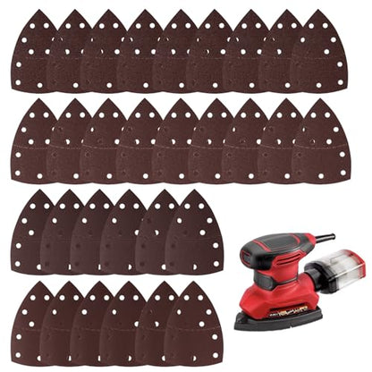 60 PCS Sander Replacement Pad Compatible with Skil, Detail Sander Sandpaper 60/80/120/240 Grits Mixed, Sanders Sandpaper with Hook and Loop Back, for Mouse Detail Sanders, 11-Hole Design