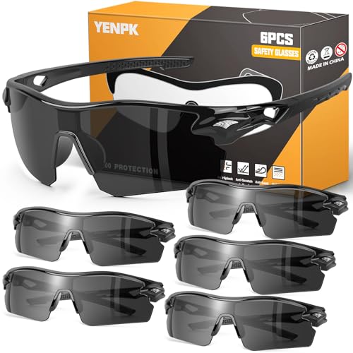 6 Pack Safety Glasses, ANSI Z87.1+UV Protective Eyewear, Impact Resistant Anti-Scratch Safety Goggles for Men Women - color: Gray