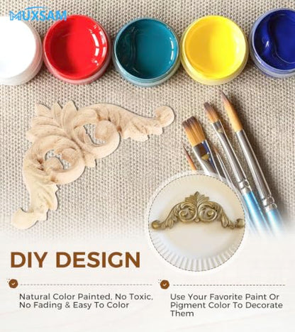 4Pcs Wood Carved Appliques Corner Wooden Carving Onlays Decals for Furniture - size: 5.91 x 5.91 inches