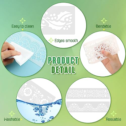 Ctosree 16 Pcs Flower Border Stencils Reusable, Cake Decorating Painting