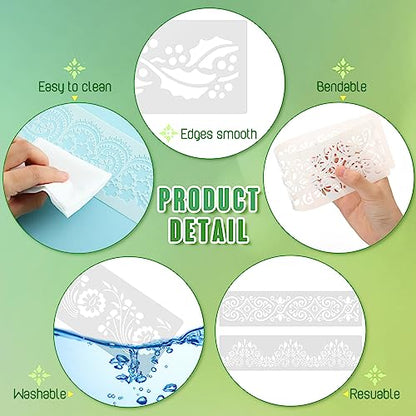 Ctosree 16 Pcs Flower Border Stencils Reusable, Cake Decorating Painting