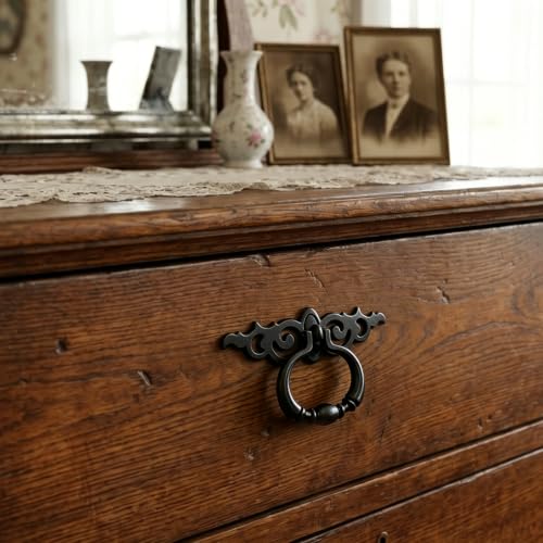 6 Pack Black Ring Pull Handles, Single Hole Cabinet Hardware - color: Black