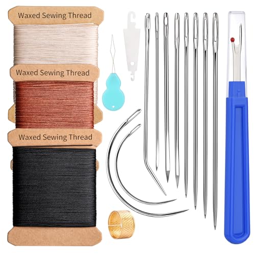 Waxed Thread 0.55mm Leather Waxed Thread Upholstery Repair Kit - color: Black/Brown/Beige