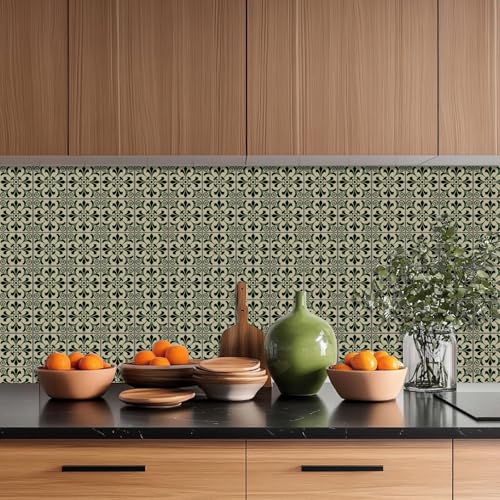36 Pcs 4 Styles Retro Bohemian Patten Tile Sticker Green Patten Wall Tile Stickers Waterproof Self Adhesive Stick on Decals for Kitchen Bathroom Wall Art 4×4 Inch - color: Colorful