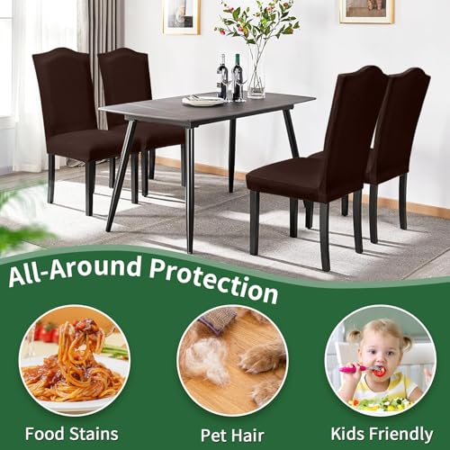 Sufdari Dining Room Chair Covers Set of 4, Non-Slip Spandex Kitchen Parsons Chair Slipcovers for Dining Room, Hotel (Extra Large) - color: .Coffee, size: XL-4 PC