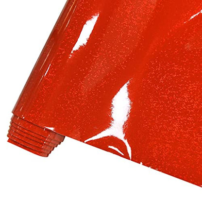 HYANG Holographic Mirror Fine Laser Flash Crystal Red PU Faux Leather 1 Roll 12"X53"(30cmX135cm), Faux Leather Very Suitable for Leather Earrings, Bows, Handbag ，Sewing ，Crafts Making - color: Red