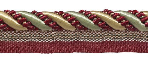 DÉCOPRO 7/16" (1cm) Large Shiny Decorative Twisted Rope Cord with Lip | Cord Trim # 0716I2, Holiday Red #3752 (Crimson Red, Light Gold, Mint Green) 5 Yard Value Pack (15 ft/4.5m) - color: Holiday Red #3752 (Crimson Red, Light Gold, Mint Green), size: 5 Ya