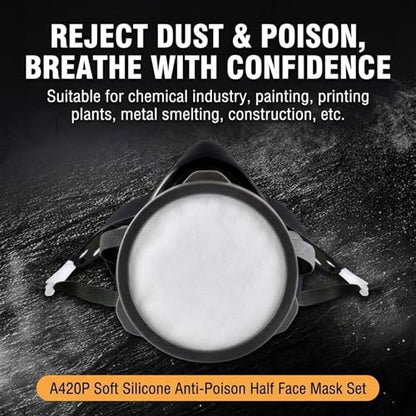 16-Piece Professional Safety Armor Kit - Half Face Respirator, Anti-Fog Goggles & Noise-Reducing Earplugs for Woodworking, Sanding, Painting, DIY Construction