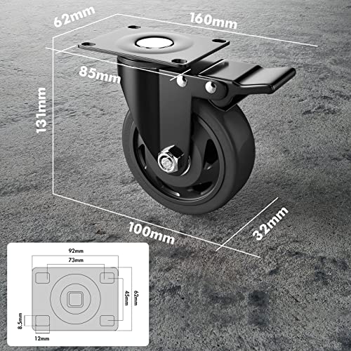 YUPEZOP 4 Inch Caster Wheels, Heavy Duty Casters Set of 4 with Brake - color: Black, size: 4 Inch