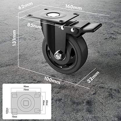 YUPEZOP 4 Inch Caster Wheels, Heavy Duty Casters Set of 4 with Brake - color: Black, size: 4 Inch