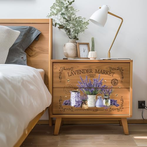 OLYCRAFT 3pcs/Set Lavender Bee Rub on Transfers for Furniture and Crafts 6x12 Inch Lavender Market Furniture Decals Purple Flower Transfer Stickers Rub on Decals for Wood Furnitures Home Decor - style: Lavender